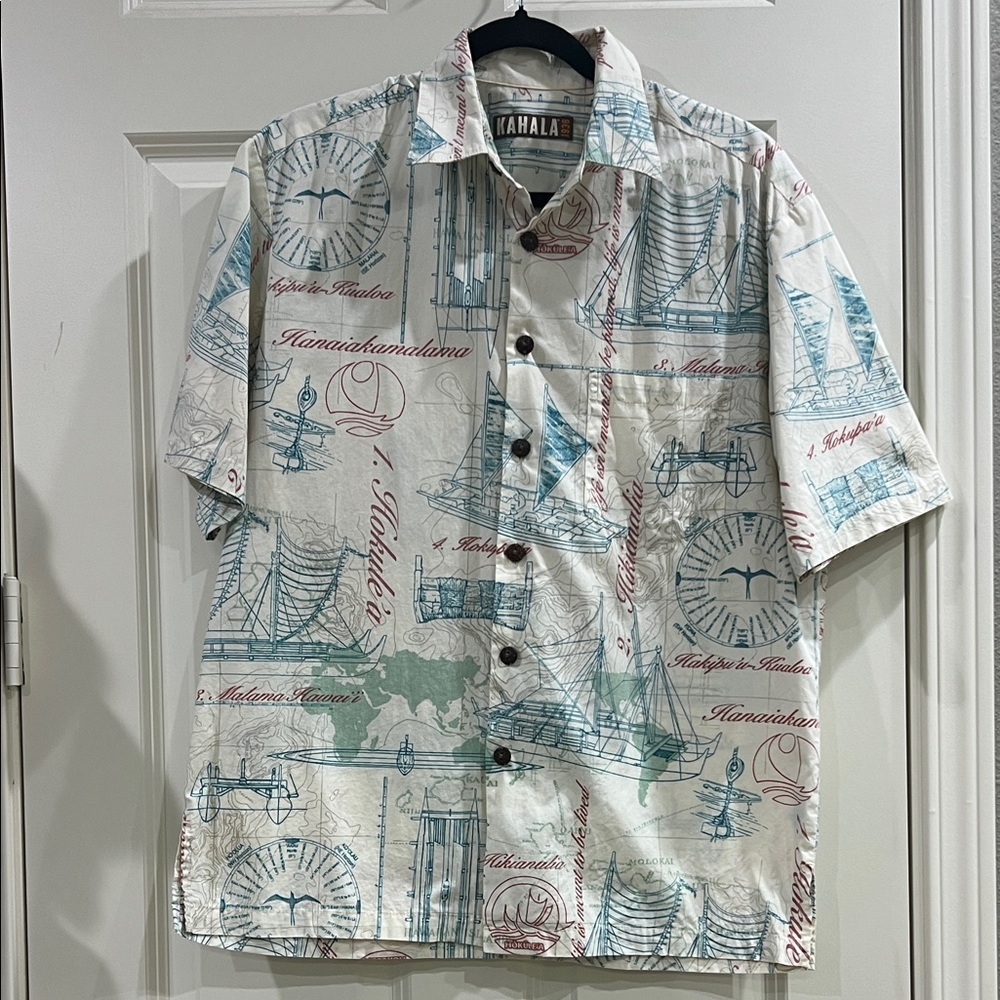 Kahala Aloha Shirt medium nautical Hawaii map